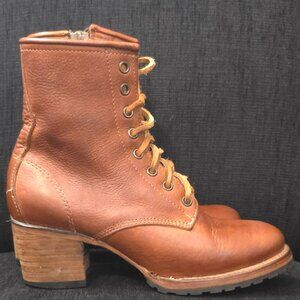 FREEBIRD By Steven Cavalier Brown Leather Side Zip Lace Up Ankle Boots - Size 7